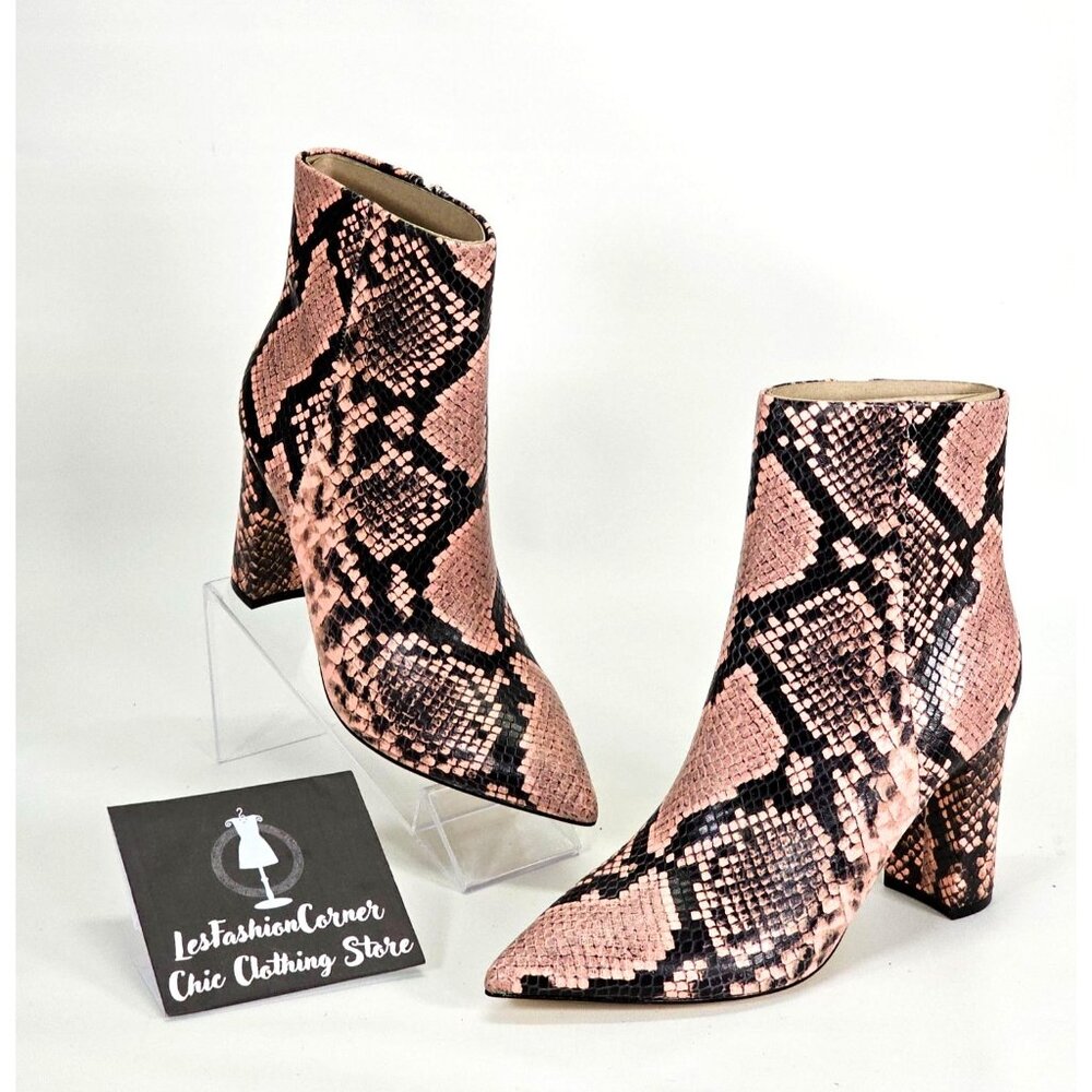 NWOB Marc Fisher Women's Leather Snake Print Pointed Toe Block Booties Sz 7 1784 - Picture 4 of 15